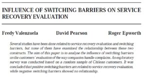 Influence Of Switching Barriers On Service Recovery Evaluation | Fredy Valenzuela, David Pearson & Roger Epworth