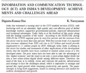 Information And Communication Technology (Ict) And India's Development: Achievements And Challenges Ahead | Diganta Kumar Das & K. Narayanan