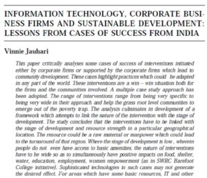 Information Technology, Corporate Business Firms And Sustainable Development: Lessons From Cases Of Success From India | Vinnie Jauhari