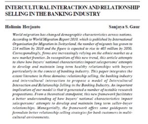 Intercultural Interaction And Relationship Selling In The Banking Industry | Halimin Herjanto & Sanjaya S. Gaur