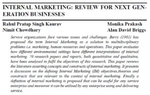 Internal Marketing: Review for Next Generation Businesses | Rahul Pratap Singh Kaurav, Monika Prakash, Nimit Chowdhary  & A lan David Briggs