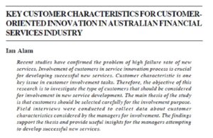 Key Customer Characteristics For Customeroriented Innovation In Australian Financial Services Industry | Ian Alam