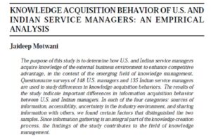 Knowledge Acquisition Behavior Of U.S. And Indian Service Managers: An Empirical Analysis | Jaideep Motwani