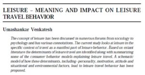 Leisure - Meaning And Impact On Leisure Travel Behavior | Umashankar Venkatesh