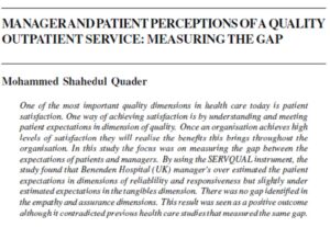 Manager And Patient Perceptions Of A Quality Outpatient Service: Measuring The Gap | Mohammed Shahedul Quader