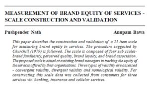 Measurement Of Brand Equity Of Services - Scale Construction And Validation | Pushpender Nath Anupam Bawa