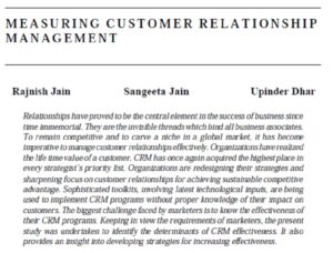 Measuring Customer Relationship Management | Rajnish Jain, Sangeeta Jain & Upinder Dhar