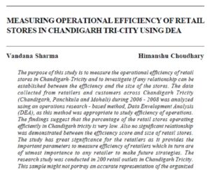 Measuring Operational Efficiency Of Retail Stores In Chandigarh Tri-City Using DEA | Vandana Sharma & Himanshu Choudhary