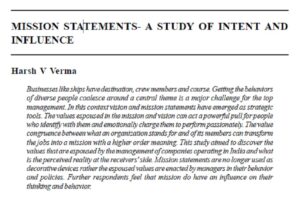 Mission Statements- A Study Of Intent And Influence | Harsh V Verma