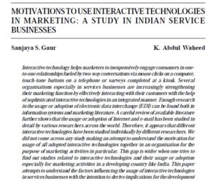 Motivations To Use Interactive Technologies In Marketing: A Study In Indian Service Businesses | Sanjaya S. Gaur & K. Abdul Waheed