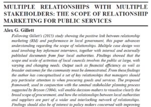 Multiple Relationships With Multiple Stakeholders: The Scope Of Relationship Marketing For Public Services | Alex G. Gillett