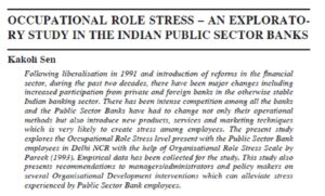 Occupational Role Stress - An Exploratory Study In The Indian Public Sector Banks | Kakoli Sen