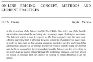 On-Line Pricing: Concept, Methods And Current Practices | D. P. S. Verma & Gaytri Varma