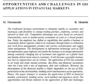 Opportunities And Challenges In EDI Applications In Financial Markets | M. Thenmozhi & R. Shanthi