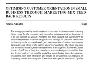 Optimising Customer-Orientation In Small Business Through Marketing-Mix Feedback Results | Neetu Andotra & Pooja