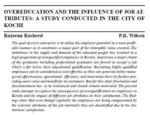 Overeducation and the influence of job attributes: A study conducted in the city of Kochi | Razeena Rasheed & P.R. Wilson