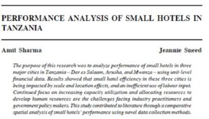 Performance Analysis Of Small Hotels In Tanzania | Amit Sharma  & Jeannie Sneed