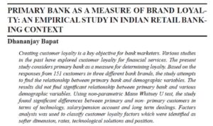 Primary Bank As A Measure Of Brand Loyalty: An Empirical Study In Indian Retail Banking Context | Dhananjay Bapat
