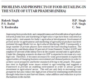 Problems And Prospects Of Food-Retailing In The State Of Uttar Pradesh (India) | Rakesh Singh, H.P. Singh, P.S. Badal,  O.P. Singh, S. Kushwaha & C. Sen