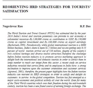 Reorienting HRD Strategies For Tourists' Satisfaction | Nageshwar Rao & R. P. Das