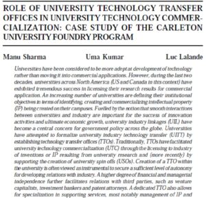 Role Of University Technology Transfer Offices In University Technology Commercialization: Case Study Of The Carleton University Foundry Program | Manu Sharma, Uma Kumar  & Luc Lalande