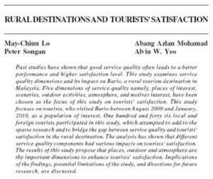 Rural Destinations And Tourists' Satisfaction | May-Chiun Lo,  Abang Azlan Mohamad,  Peter Songan & Alvin W. Yeo