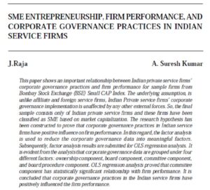 SME Entrepreneurship, Firm Performance, And Corporate Governance Practices In Indian Service Firms | J.Raja & A. Suresh Kumar