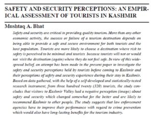Safety And Security Perceptions: An Empirical Assessment Of Tourists In Kashmir | Mushtaq A. Bhat