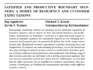 Satisfied and productive boundary spanners: a model of resiliency and customer expectations | Raj Agnihotri, Michael T. Krush, Kevin J. Trainor  & Sukumarakurup Krishnakumar