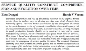 Service Quality: Construct Comprehension And Evolution Over Time | Ekta Duggal & Harsh V Verma