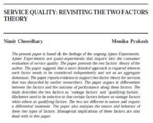 Service Quality: Revisiting The Two Factors Theory | Nimit Chowdhary & Monika Prakash
