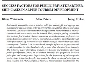 Success Factors For Public Private Partnership: Cases In Alpine Tourism Development | Klaus Weiermair, Mike Peters & Joerg Frehse