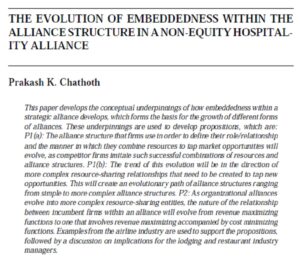 The Evolution Of Embeddedness Within The Alliance Structure In A Non-Equity HospitalIty Alliance | Prakash K. Chathoth