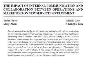 The Impact Of Internal Communication And Collaboration Between Operations And Marketing On New Service Development | Taeho Park,  Minho Lee, Ming Zhou & Changho Kim