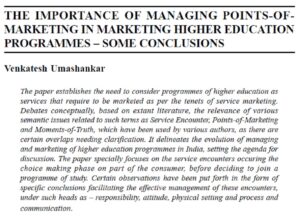 The Importance Of Managing Points Of Marketing In Marketing Higher Education Programmes ? Some Conclusions | Venkatesh Umashankar