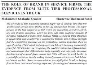 The Role Of Brand In Service Firms: The Evidence From Elite Tier Professional Services In The Uk | Mohammed Shahedul Quader & Shanewaz Mahmood Sohel