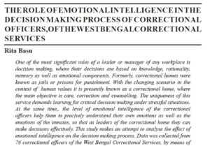 The Role Of Emotional Intelligence In The Decision Making Process Of Correctional Officers, Of The West Bengal Correctional Services | Rita Basu