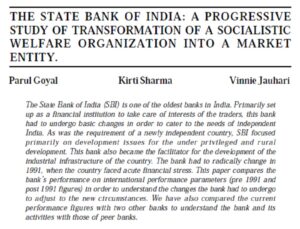 The State Bank Of India: A Progressive Study Of Transformation Of A Socialistic Welfare Organization Into A Market Entity | Parul Goyal, Kirti Sharma & Vinnie Jauhari