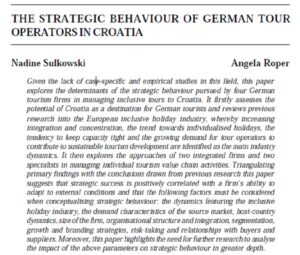 The Strategic Behaviour Of German Tour Operators In Croatia | Nadine Sulkowski & Angela Roper