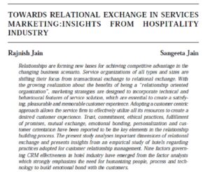 Towards Relational Exchange In Services Marketing:Insights From Hospitality Industry | Rajnish Jain  & Sangeeta Jain
