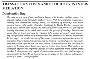 Transaction Costs And Efficiency In Intermediation | Dinabandhu Bag