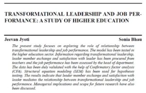 Transformational Leadership and Job Performance: A study of Higher Education | Jeevan Jyoti & Sonia Bhau