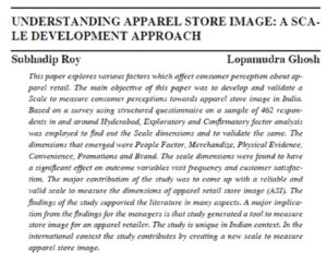 Understanding Apparel Store Image: A Scale Development Approach | Subhadip Roy & Lopamudra Ghosh