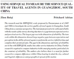 Using Servqual To Measure The Service Quality Of Travel Agents In Guangzhou, South China | Zhou Ruiqi &  Pritchard Adrian