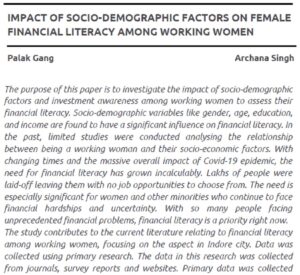 Impact Of Socio-Demographic Factors On Female Financial Literacy Among Working Women | Palak Gang & Archana Singh