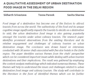 A Qualitative Assessment Of Urban Destination Food Image In The Delhi Region | Sidharth Srivastava, Teena Pareek & Savita Sharma