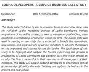 Lodha Developers- A Service Business Case Study | Nayan Shah, Bala Krishnamoorthy & Christine D’Lima