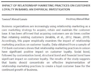 Impact Of Relationship Marketing Practices On Customer Loyalty In Banks: An Empirical Investigation | Tawseef Ahmad Ganaie & Mushtaq Ahmad Bhat - Image 2