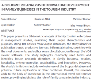 A Bibliometric Analysis Of Knowledge Development In Family Businesses In The Tourism Industry | Suneel Kumar, Kamlesh Attri, Varinder Kumar, Jyoti Thakur, Sanjeev Kumar & Isha Kumari Bhatt