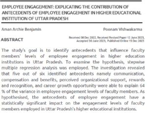Employee Engagement: Explicating The Contribution Of Antecedents Of Employee Engagement In Higher Educational Institution Of Uttar Pradesh |  Aman Archie Benjamin & Poonam Vishwakarma